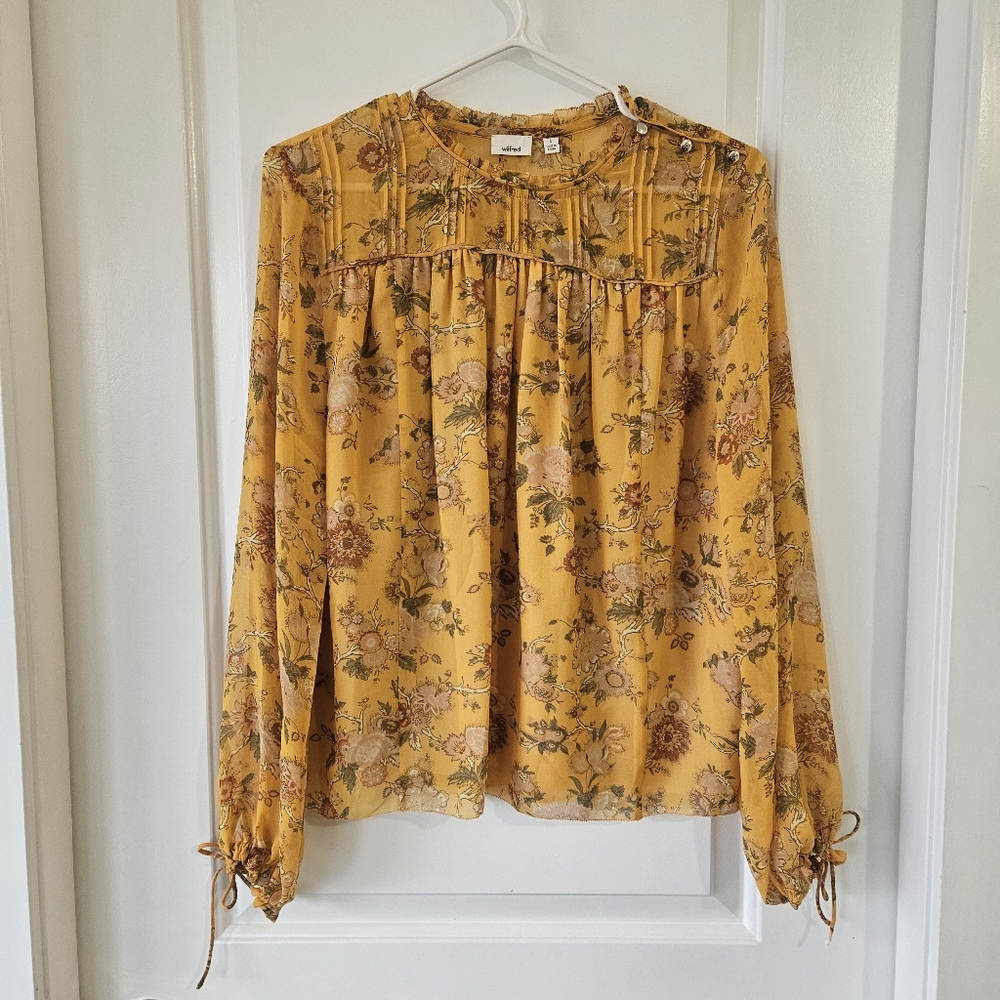 Aritzia Wilfred Lourdes Floral Yellow Blouse‎ Size Small